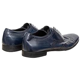 Prada-Prada Blue Brogue Leather Shoes-Blue,Navy blue