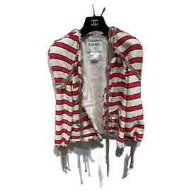 Chanel Jacket Red and White with Silver Chains Size 36 White Red
