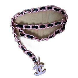 Chanel Black Patent Leather and Acrylic Belt Black Pink