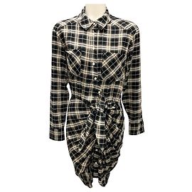 Schwarz / Ecru Sierra Karierte Flanell Rüschenshirtkleid von Veronica Beard Schwarz