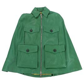 DSQUARED2 Green Leather Cape Jacket, Style S75AM0561, Size 38 Green