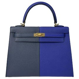 Hermès Kelly 25 Hermes Anthrazitgrau Marineblau Gold hardware