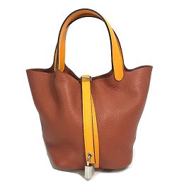 Bolsa Tote Picotin Lock PM 18 bicolor da Hermès Marrom Multicor Laranja