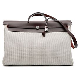 Hermès Sac Cabine 50 en Toile Quadrille Vache Hunter Marron Marron Beige