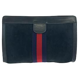 Gucci-Gucci Old Gucci Sheline Suede Clutch Bag-Blue
