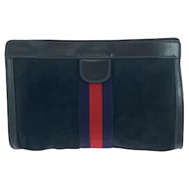 Gucci-Gucci Old Gucci Sheline Suede Clutch Bag-Blue
