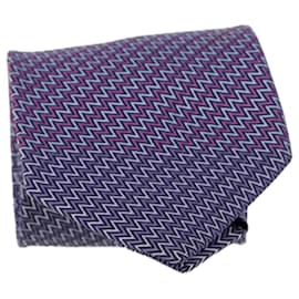 Hermès-Hermès Zigzag Print Tie in Violet Silk-Purple