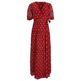 Vestido maxi envolvente de georgette de seda roja Ba&sh Madonna Roja