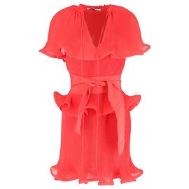 Stella Mc Cartney Abito Mini a Balze in Raso Rosso di Stella McCartney Rosso