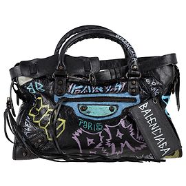 Balenciaga Graffiti City Tote in Black Leather Black