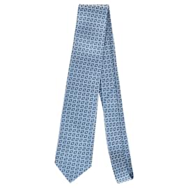 Hermès-Hermès Pattern Print Tie in Light Blue Silk-Blue,Light blue