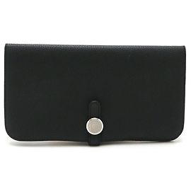 Hermès Hermes Dogon Long Bifold Wallet Black Leather Black