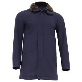 Herno Fur-Trimmed Collar Coat in Navy Blue Wool Blue Navy blue
