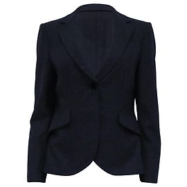 Blazer a un bottone con tasche in lana blu navy di Giorgio Armani Blu Blu navy