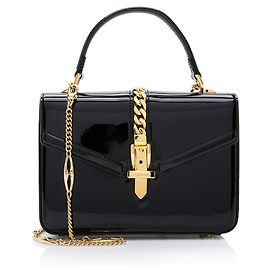 Gucci Patent Leather Sylvie 1969 Mini Top Handle Black