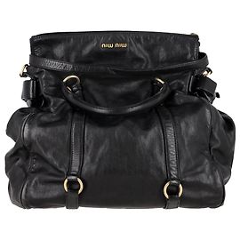 Miu Miu Vitello Lux Large Bow Satchel in Black Leather Black