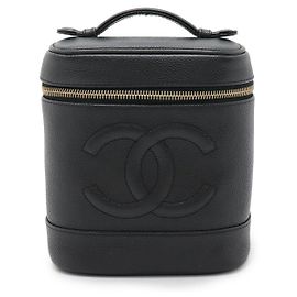 Pochete de maquiagem Vanity Bag em caviar Chanel preta Preto