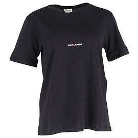 T-shirt in cotone nero con logo Saint Laurent Rive Gauche Nero