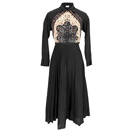 Vestido plissado e impresso Sandro Stenia em viscose preta Preto