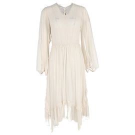 Abito Midi in Chiffon Ruffle Arielle di Ulla Johnson in Seta Bianca Bianco Crudo