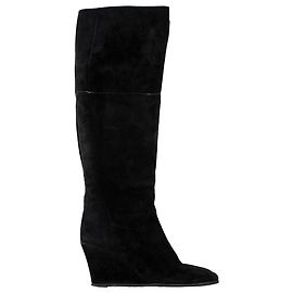 Lanvin Knee-High Wedge Boots in Black Suede Black