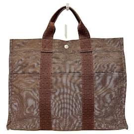 Hermès-Hermes Herline Canvas Tote Bag-Brown