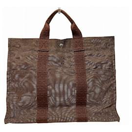 Hermès-Hermes Herline Canvas Tote Bag-Brown
