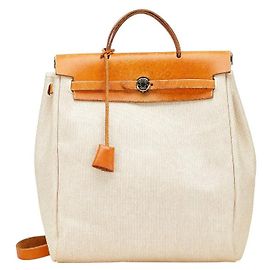 Mochila Hermès Herbag Ad MM Toile H em couro Marrom