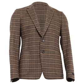 Prada-Prada Plaid Single-Breasted Blazer wit Pockets in Brown Wool-Brown,Red