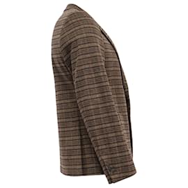 Prada-Prada Plaid Single-Breasted Blazer wit Pockets in Brown Wool-Brown,Red