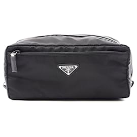 Prada-Prada Nylon Saffiano Leather Clutch Bag-Black