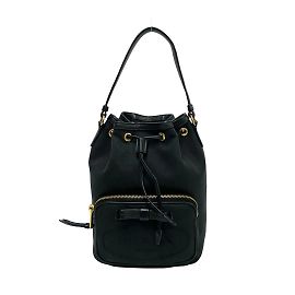 Mini bolsa de ombro em lona e couro com logo Duetto da Prada Preto