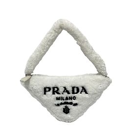 Bolsa de mão em toalha de logo triangular Prada Branco