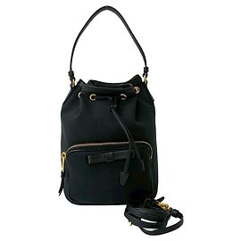Prada Duetto Logo Canvas- und Lederhandtasche Schwarz