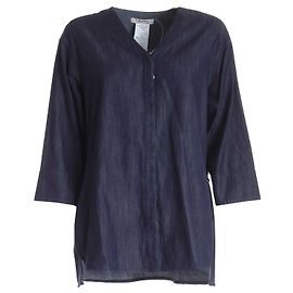 Max Mara Blue Cotton Denim Shirt with Black Sequin Embroidery Blue
