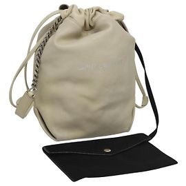 SAINT LAURENT Bolsa de Ombro Teddy Small em Couro Branco Prata Auth BA4161 Prata Branco