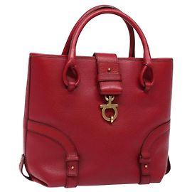 Bolsa de mão Gancini em couro vermelho e dourado Auth 135928 da Salvatore Ferragamo Vermelho Dourado