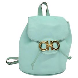 Salvatore Ferragamo Backpack Leather Turquoise Blue Gold Auth bs27971 Golden Turquoise
