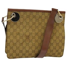Bolso de Hombro GG Canvas Gucci Beige Oro Auth ep9963 Beige Dorado