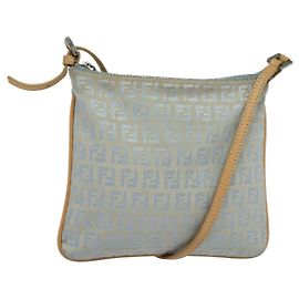 FENDI Zucchino Canvas Shoulder Bag Light Blue Silver Auth 133278 Silvery Light blue