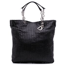 Dior Preto Grande Tote de Compras Lady Dior Soft em Couro de Corde Preto
