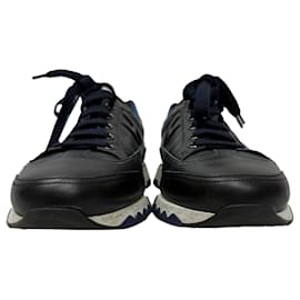 Hermès-Hermès Trail Lace Up Sneakers in Navy Blue Leather -Blue,Navy blue