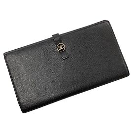 Chanel Coco Button W Long Wallet in Black Leather Black