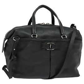 Borsa a mano Salvatore Ferragamo in pelle nera argento Auth sw1115 Nero Argento