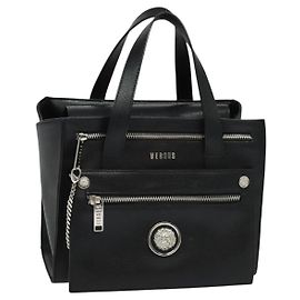 Borsa a mano in pelle nera e argento VERSACE Auth am8883 Nero Argento