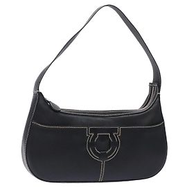 Borsa a Spalla Gancini in Pelle Nera e Argento di Salvatore Ferragamo Auth 133590 Nero Argento
