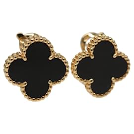 Van Cleef & Arpels Vintage Alhambra Onyx Pierce 18K Gold(750) Gold Auth 132990M Black Golden