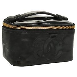 CHANEL Kosmetiktasche Vanity Lackleder Schwarz Gold CC Auth 133042 Schwarz Golden