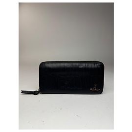Vintage Vivienne Westwood monogram Leather zippy wallet black Black