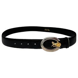Céline Cinto de couro preto com logo de carruagem Celine Paris vintage Preto
